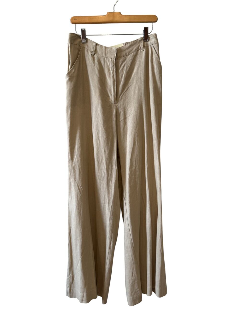 Max Studio Wide Leg Linen Blend Trousers Natural Sand M